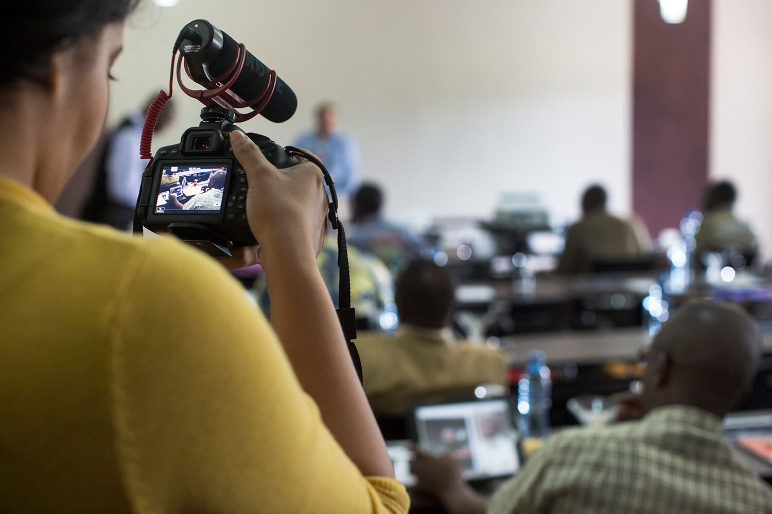 United Methodist Communication's Michelle Maldonado videotapes during day one of training by United Methodist Communications in Ndola, Zambia. Photo by Kathleen Barry, UMNS