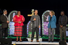 Members of the Standing Committee on Central Conference Matters report on April 24, 2024, to the 2024 United Methodist General Conference in Charlotte, N.C. Photo by Paul Jeffrey/UM News.
