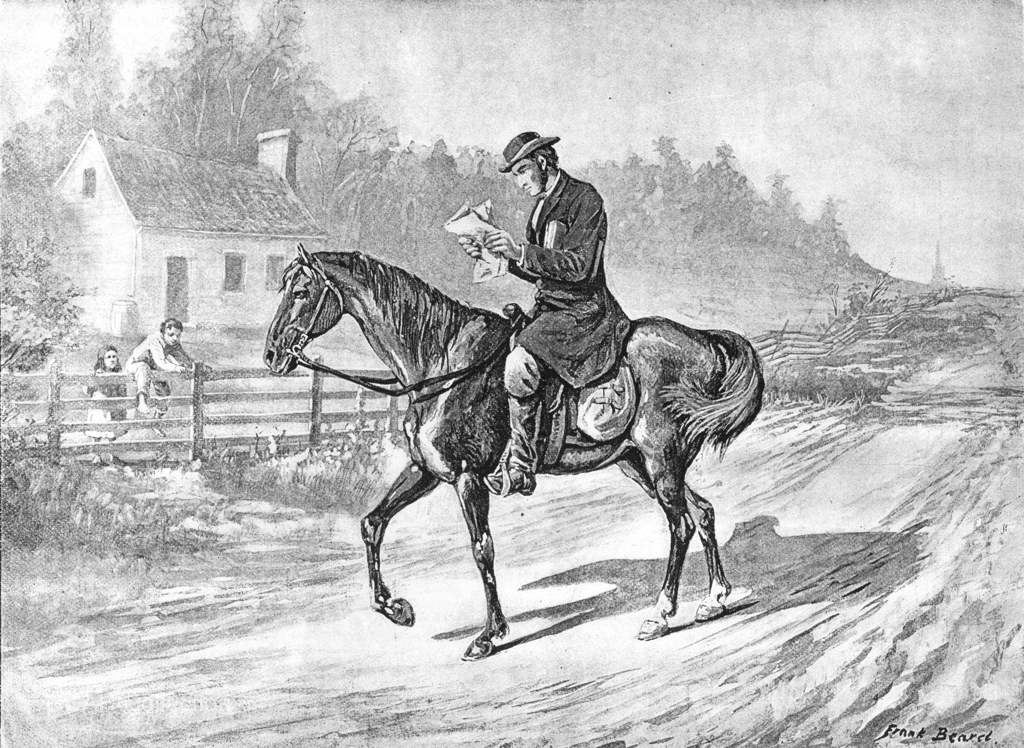 Engraving of a circuit rider. Image courtesy of the General Commission on Archives and History.
