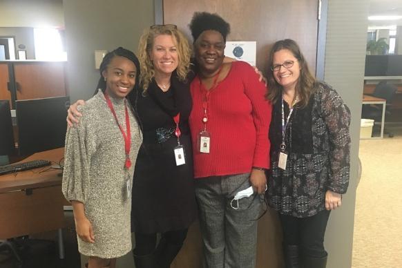 Photo courtesy of Linda Bruner  The Connectional Giving Team: (L-R) Project Specialist Saundrea Sampson, Senior Manager Linda Bruner, Senior Web Content Producer Lladale Carey and Project Specialist Christy Losee.