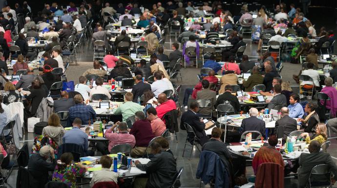 Photo by Mike DuBose, UMNS  Delegates consider legislation during the 2016 United Methodist General Conference in Portland, Ore.