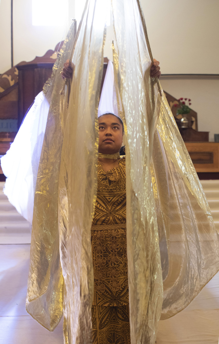 Ruth Tuifua is part of the Sunday liturgical dance by male and female young adults where they wear âangel wings.â 