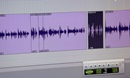 Audio waves are displayed in an editing program. 