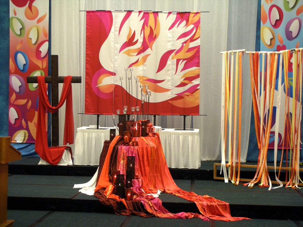 A Pentecost-themed altar design for Fellowship Convo 2009 by artist and pastor, the Rev. Todd Pick. Courtesy photo from Pick's website, www.wordmadeimage.com.