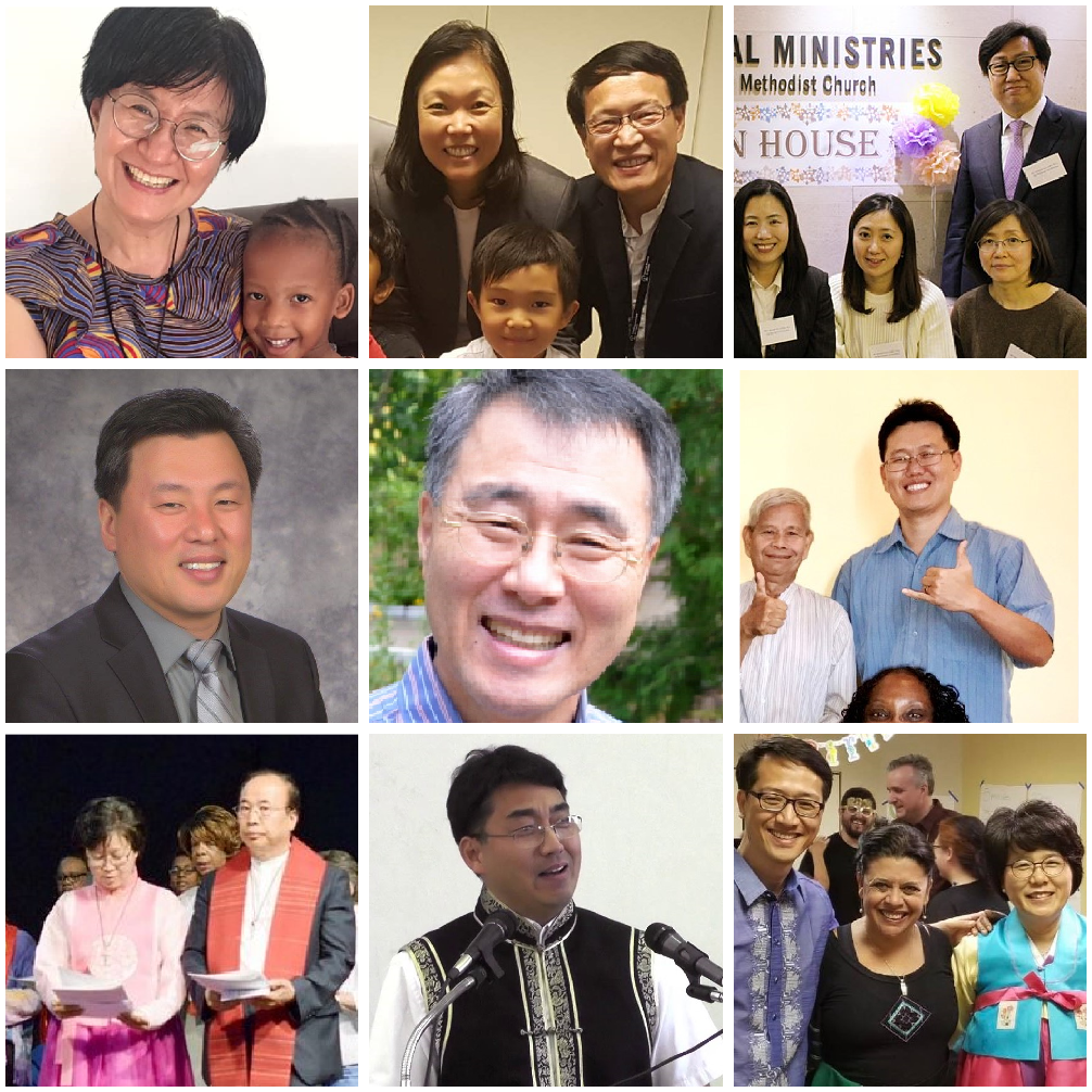 연합감리교회 한인 선교사들. 맨 윗줄 왼쪽에서부터 김영선, 김진양/우경아, 김홍덕, 류계환, 박효원, 이순영, 조영철/조수산나, 조진희, 최재형/최은하