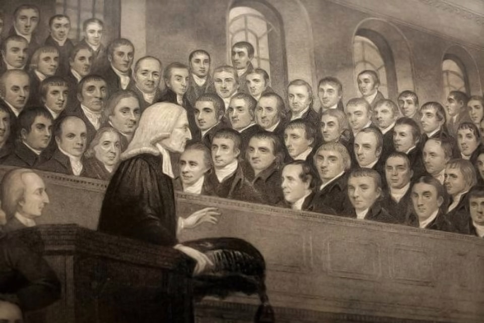 Engraving of Wesley preaching in the City Road Chapel in London. Courtesy of Wikimedia Commons.