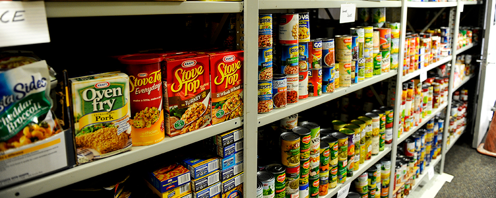 Food pantry items on shelves. Courtesy photo.