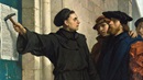 La pintura por Ferdinand Pauwels de Martin Luthero publicando sus 95 tesis en 1517, Wiki Commons.