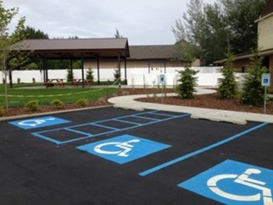 Moran UMC's parking lot illustrates fully accessible parking.  Courtesy of UM Disability. October 2019