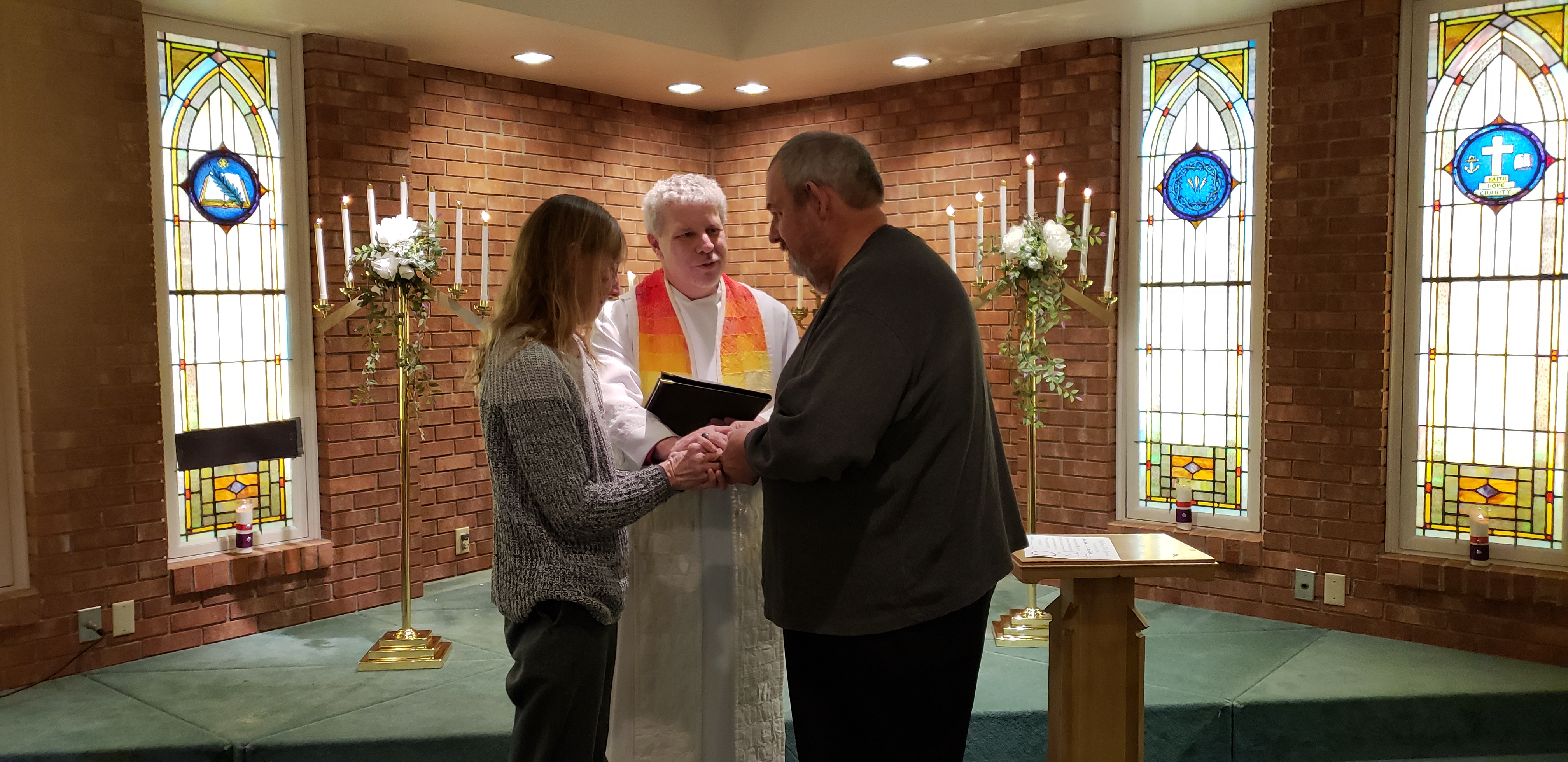 Marriage renewal service at First UMC in Columbus, Indiana. The Rev. Howard Boles officiating. Courtesy of First UMC. 2019