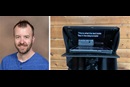 The Rev. Josh Doughty and the teleprompter he creatively made in his garage. Courtesy of the Minnesota Annual Conference.