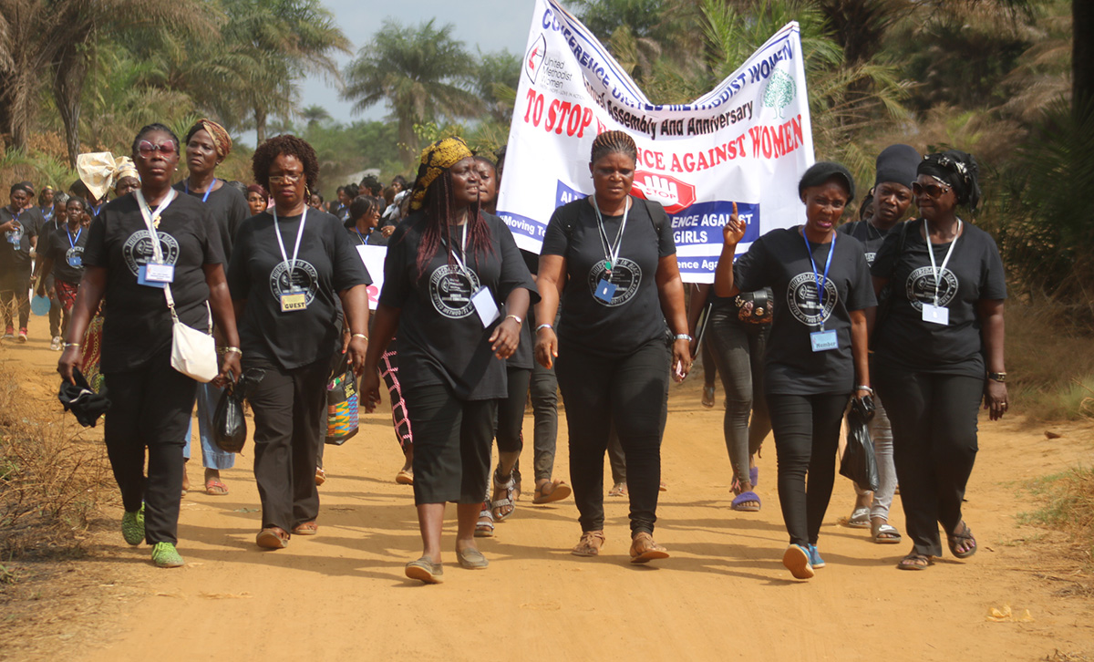 United Methodist Women parade the streets in Marshall City, Liberia, to protest sexual violence against women and girls during the group’s 72nd annual session held Jan. 21-27, 2020. File photo by E Julu Swen, UM News. 