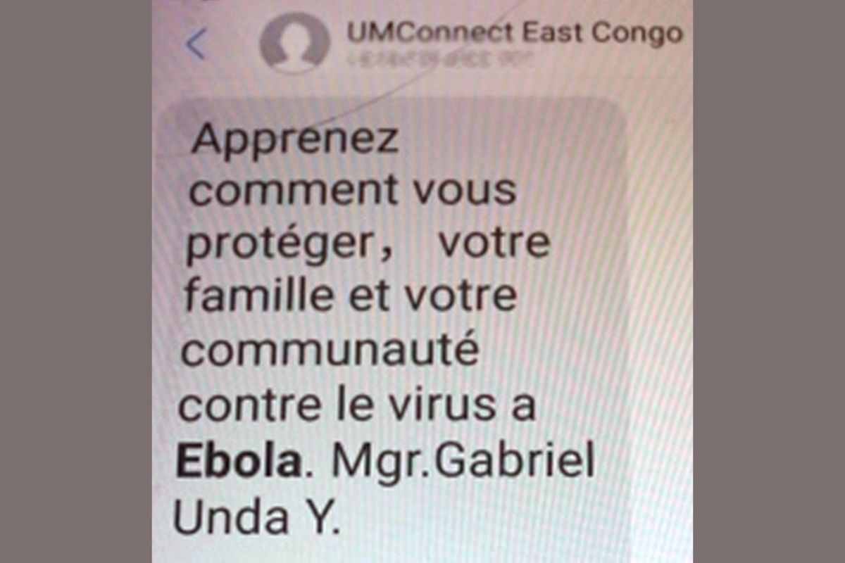 Text messages, delivered through United Methodist Communications’ UMConnect system, that originated to raise awareness about Ebola prevention is now being used for COVID-19 education. (Photo by Chadrack Tambwe Londe, UM News)