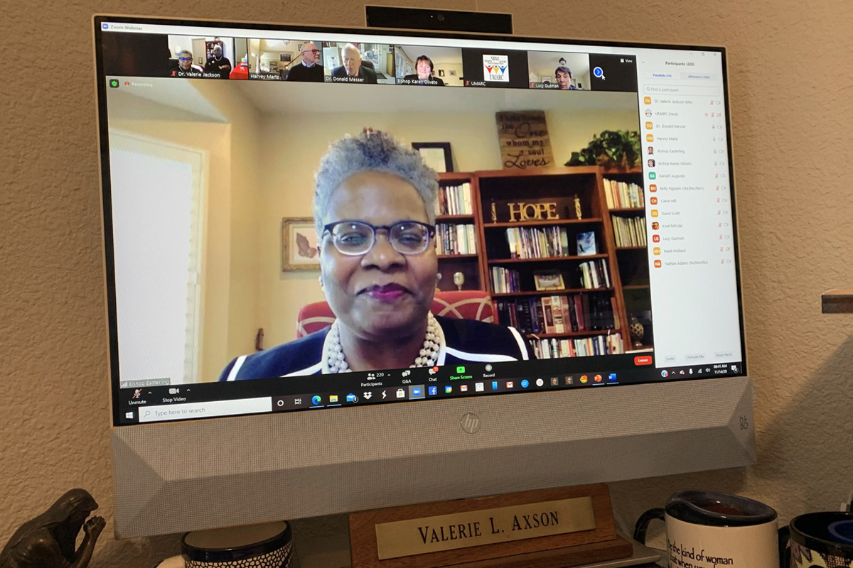 United Methodist Bishop LaTrelle Easterling speaks at the virtual Inclusiveness Conference, organized by the United Methodist Association of Retired Clergy. The leader of the Baltimore-Washington Conference called on United Methodists not to back down from their commitment to dismantle racism. Photo by the Rev. Valerie L. Jackson, one of the event’s moderators.