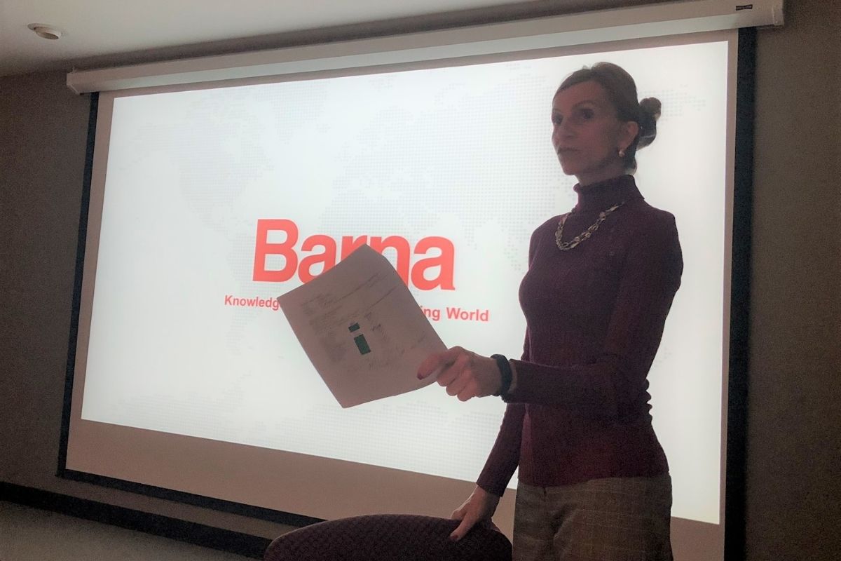 Senior Manager of Research and Metrics Teresa Faust presents data received from a United Methodist Communications study conducted in association with the Barna Group.