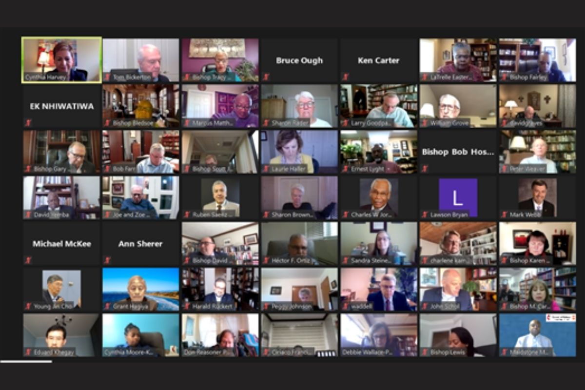 The Council of Bishops met via Zoom on Monday, March 22, 2021 online and decided to reconsider the May 8 Special Session of General Conference. (Image courtesy of the Council of Bishops.)