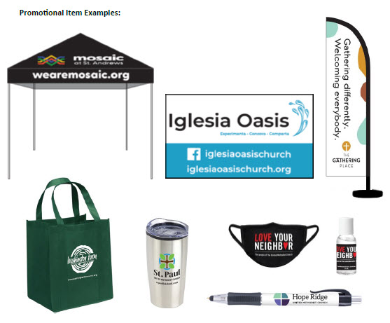 New church start promotional item examples. 