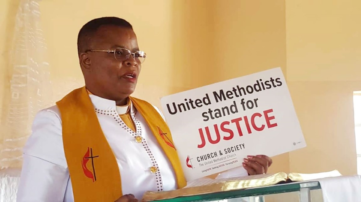 The Rev. Juliet Chirowa speaks at Sunningdale United Methodist Church in Harare, Zimbabwe. She said the church should influence policy by standing up for justice including comprehensive care for victims of human trafficking. Photo by Priscilla Muzerengwa, UMNS.