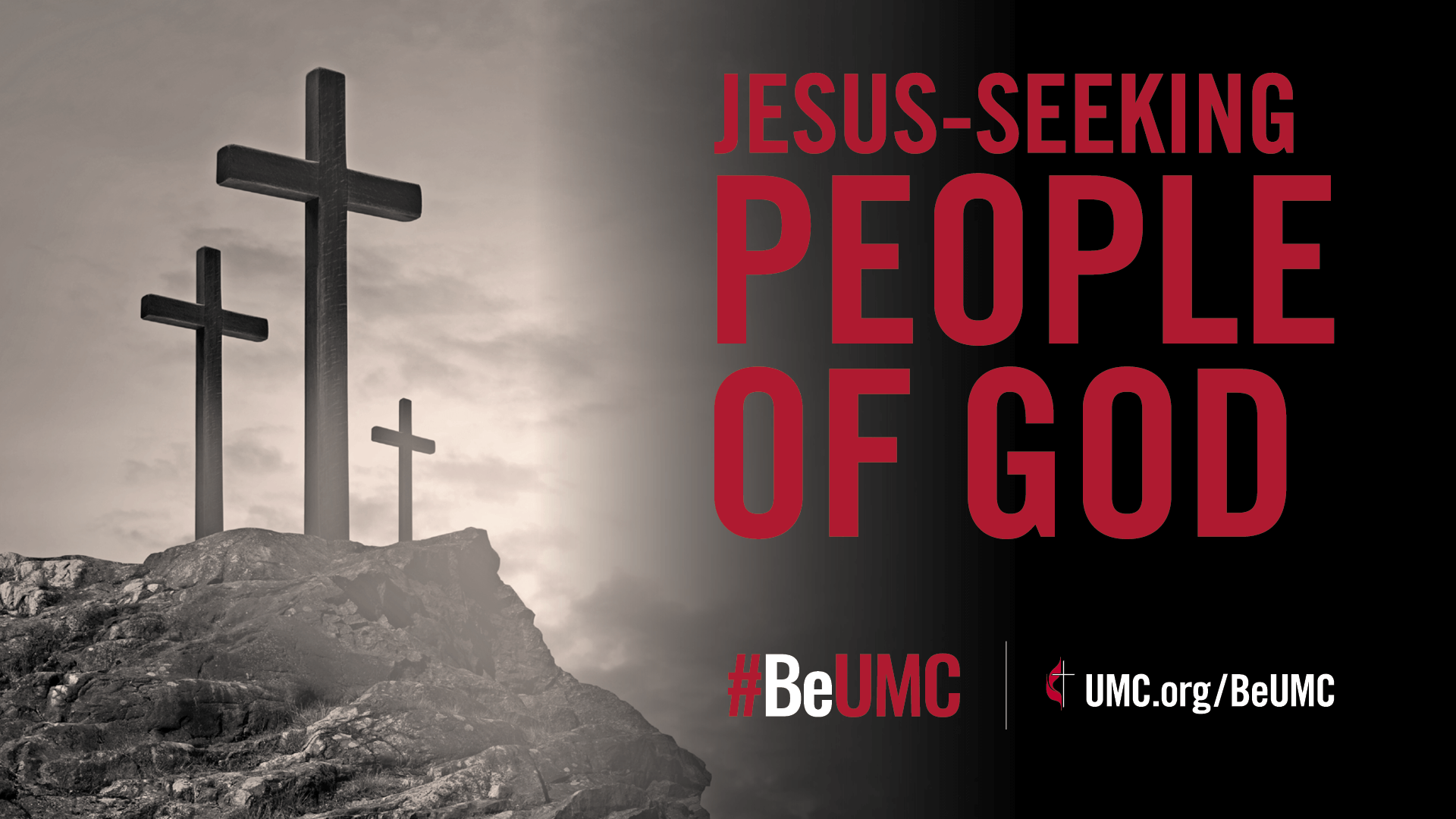 We cherish our deepening relationship with God. The People of God campaign celebrates the core values that connect the people of The United Methodist Church. Image for Jesus-seeking, crosses (worship graphic).