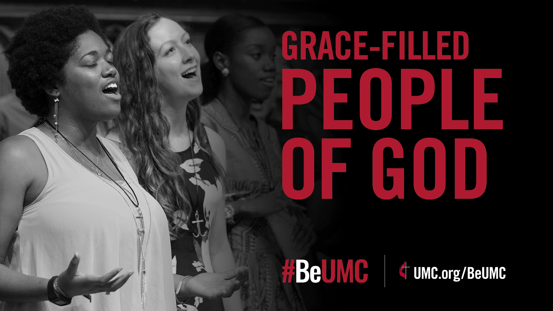 The #BeUMC campaign reminds us of who we are at our best. As people of God called The United Methodist Church, we’re faithful followers of Jesus seeking to make the world a better place. Grace-filled (praise), worship graphic.