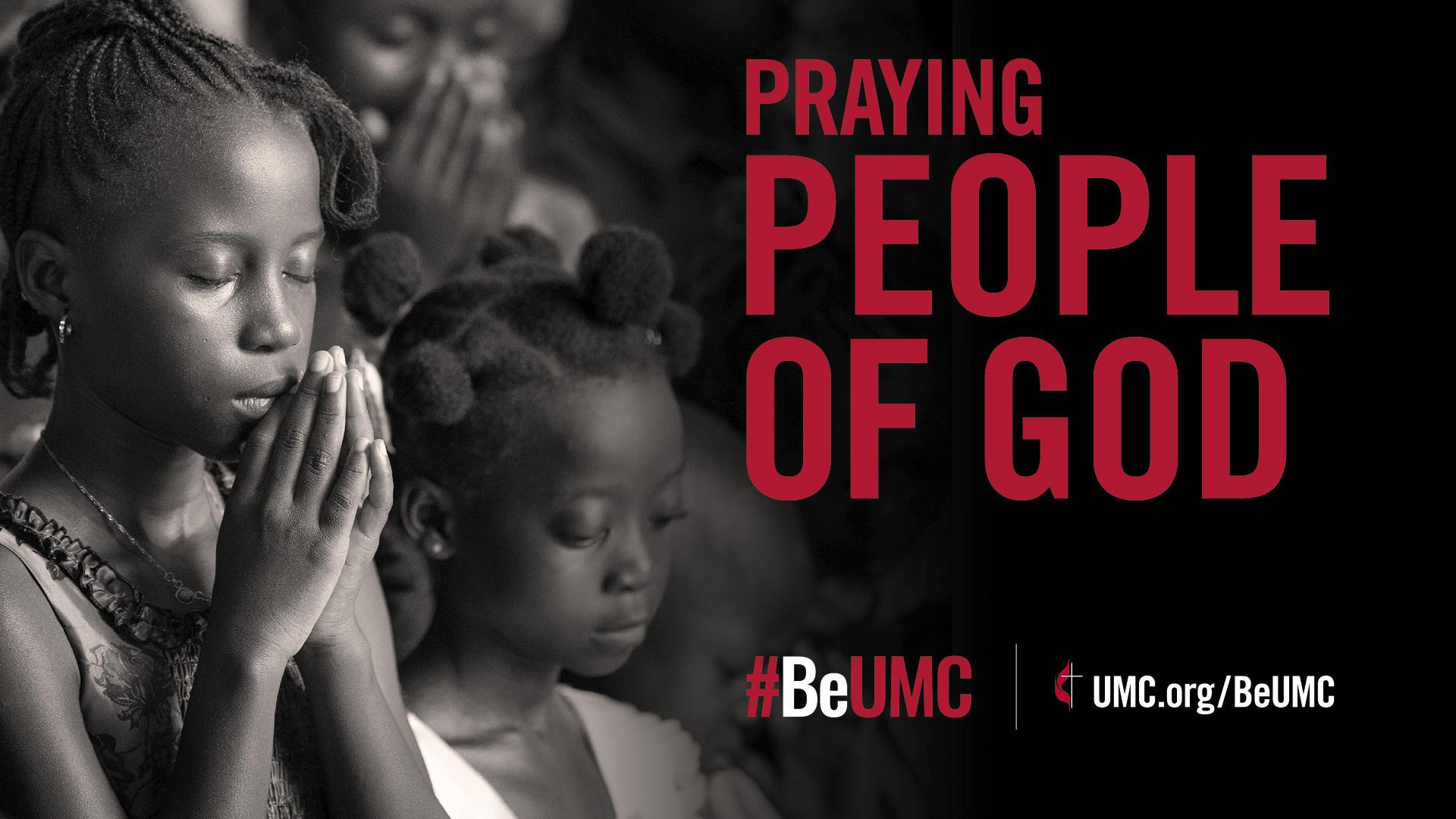 The #BeUMC campaign reminds us of who we are at our best. As people of God called The United Methodist Church, we’re faithful followers of Jesus seeking to make the world a better place. Praying (girl), worship graphic.