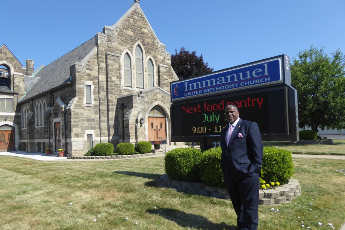 Rev. Albert Rush of Immanuel UMC in Eastpoint, Detroit, speaks about ongoing acts of violence occurring in our communities and how it is our responsibility to remember all those affected, and to not make these incidents normal. ~ photo courtesy Albert Rush