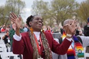 The Rev. Regina Clarke, Mt. Moriah Baptist Church in Washington, raises her hands during the national gathering of faith leaders to end racism. The event was organized by the National Council of Churches on the National Mall. Photo by Kathy L. Gilbert, UMNS
