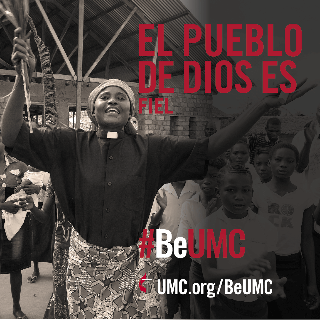 We are devoted to an ongoing, meaningful journey of discipleship. The #BeUMC campaign reminds us of who we are at our best — the spirit-filled, resilient, connected, missional, faithful, diverse, deeply rooted, committed, disciple-making, Jesus-seeking, generous, justice-seeking, world-changing people of God called The United Methodist Church. Social media graphic, Spanish.