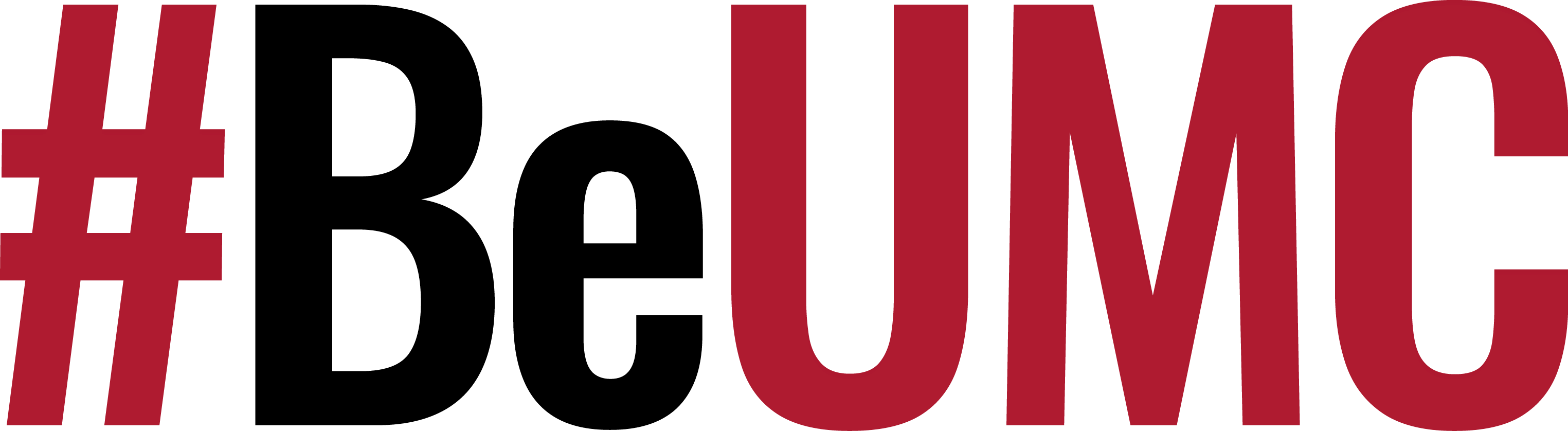 #BeUMC logo: red and black, transparent background