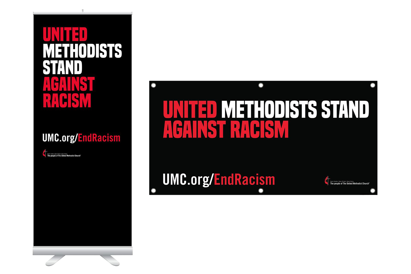 United Methodists Stand Against Racism banners.