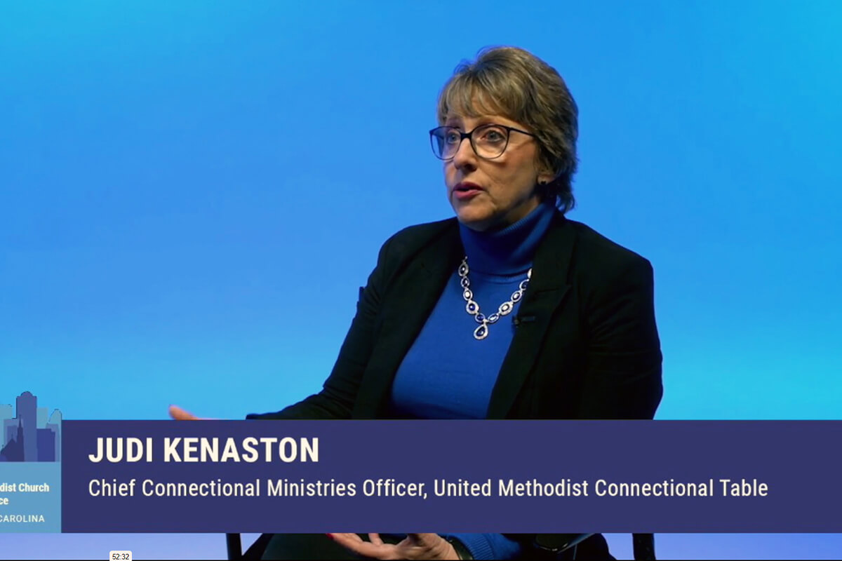 Judi Kenaston, chief connectional ministries officer for the Connectional Table, explains the proposed regionalization plans heading to General Conference. The Connectional Table, a United Methodist leadership body, has helped develop legislation that aims to put the U.S. and central conferences in Africa, Europe and the Philippines on equal footing. Kenaston is also a General Conference delegate from the West Virginia Conference. Screengrab courtesy of United Methodist Communications via Zoom by UM News.