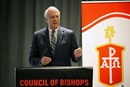 Bishop Thomas J. Bickerton delivers his final address as Council of Bishops president during the bishops’ pre-General Conference meeting April 17 in Charlotte, N.C. Photo by Rick Wolcott, East Ohio Conference. 