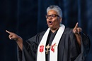 Bishop LaTrelle Easterling gives the sermon during morning worship at the United Methodist General Conference in Charlotte, N.C. Easterling spoke to women who have suffered abuse: “You are strong. You are brave. And you are beloved of God.” Photo by Mike DuBose, UM News.
