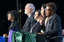 Micheal Pope (right) speaks during the Laity Address during the United Methodist General Conference April 25 in Charlotte, N.C., along with (from left) LaToya Redd Thompson, John Hall, Jennifer Swann and Mele Maka. The speakers urged United Methodists to work together and keep the faith despite the setback of church disaffiliations. Photo by Mike DuBose, UM News.