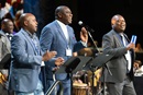 Alvin Makunike (left front) of the South Africa Provisional Conference and Togara Bobo (center) and Maxwell Mironga of the East Zimbabwe Conference sing during morning worship April 27 at the United Methodist General Conference in Charlotte, N.C. Photo by Mike DuBose, UM News.