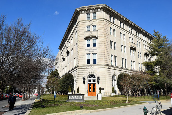 The 100th birthday of the iconic United Methodist Building in Washington, D.C., was acknowledged May 1 during General Conference. The building includes conference rooms and apartments rented to United Methodists and people of other faiths, along with offices for nonprofits who fit the Methodist ethos. Photo courtesy of the Board of Church and Society.