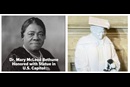 Side-by-side photo of Dr. Mary McLeod Bethune along with the statue dedicated in honor at the United Methodist Building