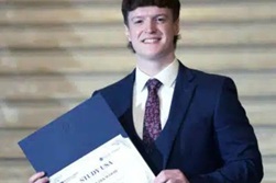 Luke Kirkwood, an electrical engineering student from North Regional College, received the Study USA Spirit Award for his leadership and engagement at UM-related Shenandoah University in Virginia. Photo courtesy of GBHEM.