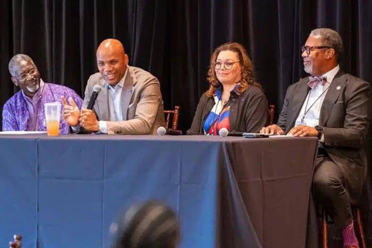 Members of the Black College Fund’s Council of Presidents participate in a panel on Junteenth campus celebrations at NAAMSCU/University Senate Joint Meeting on June 19. Photo courtesy of Higher Education and Ministry.