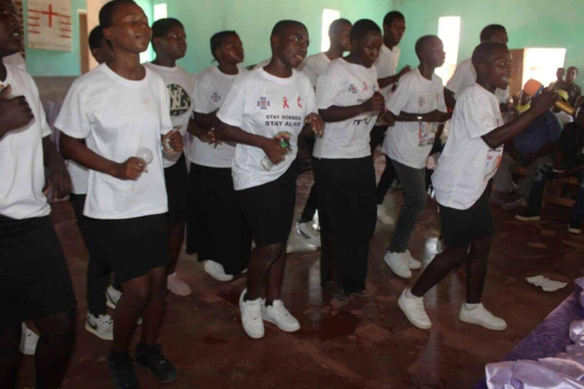 United Methodist youths from the Gwese Circuit display the singing and dancing skills that earned them the top prize in a recent competition focused on the theme of saying “no” to drugs. The competition was part of a Nov. 1 event held at Munyarari Local Church, in the Mutare area of Zimbabwe, with funding through the Pillars & Plants program. Photo by Kudzai Chingwe.