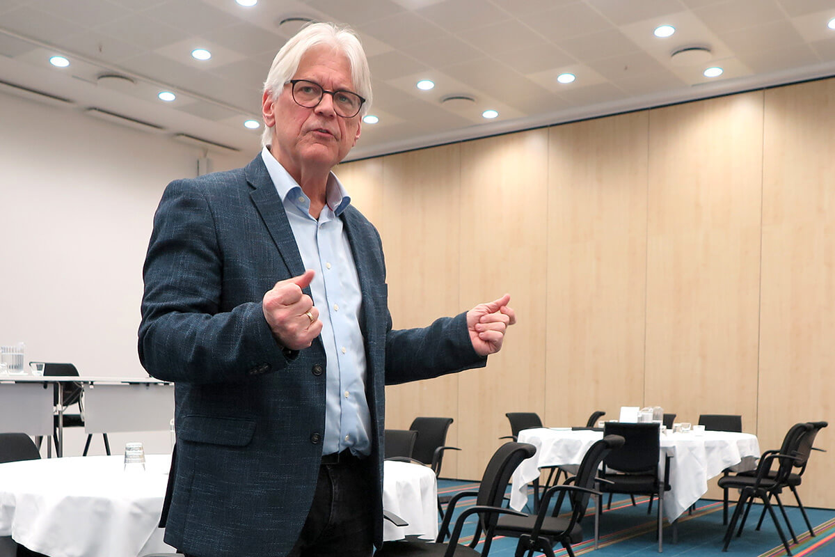 The Rev. Mark Lewis, a retired United Methodist pastor who grew up in the U.S. but spent the bulk of his ministry in Denmark, shares with United Methodist leaders the impact of U.S. threats to seize Greenland on transatlantic relations. Lewis, an expert on Wesleyan mission, also is scheduled to be a panelist on the “Serve Joyfully” webinar scheduled for 9 a.m. U.S. Central time Feb. 21. Photo by Heather Hahn, UM News.