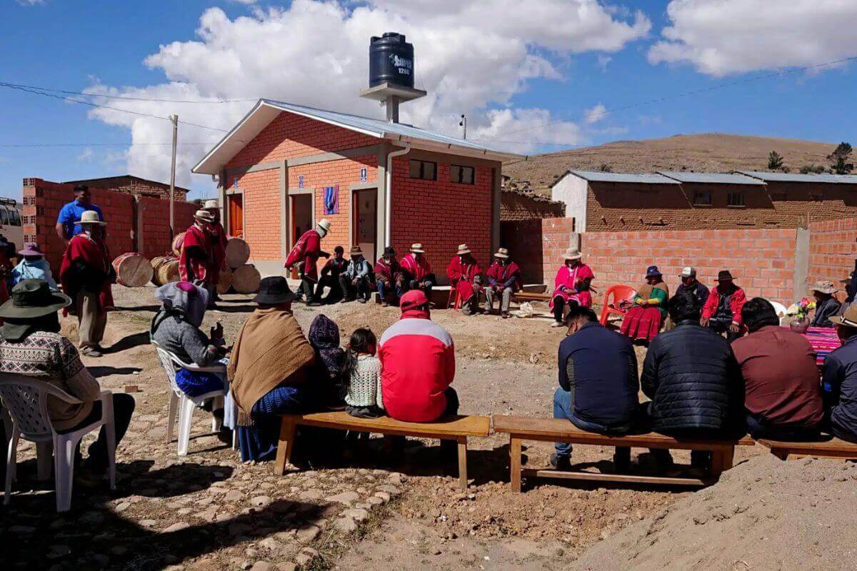 Community leaders in El Salvador Methodist Church, Sallacucho, Bolivia, attend the inaugural ceremony for the new sanitation facilities at the church. Photo courtesy of FIEA-Bolivia.
