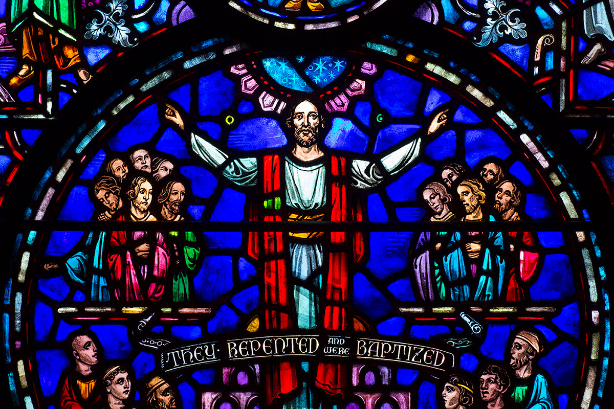 Christ is depicted in a stained-glass window at the Upper Room Chapel in Nashville, Tenn. Discipleship Ministries, which includes The Upper Room, is working to unite into one organization with the United Methodist boards of Global Ministries, Higher Education and Ministry, and United Methodist Communications. The agencies are working together to send legislation to form such a union to General Conference. Photo by Kathleen Barry, UM News.