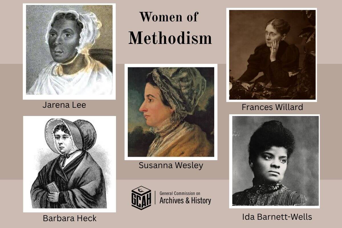 Susanna Wesley, Barbara Heck, Jarena Lee, Ida Barnett-Wells and Frances Willard are among Methodist women who made history. Canva design by Crystal Caviness.