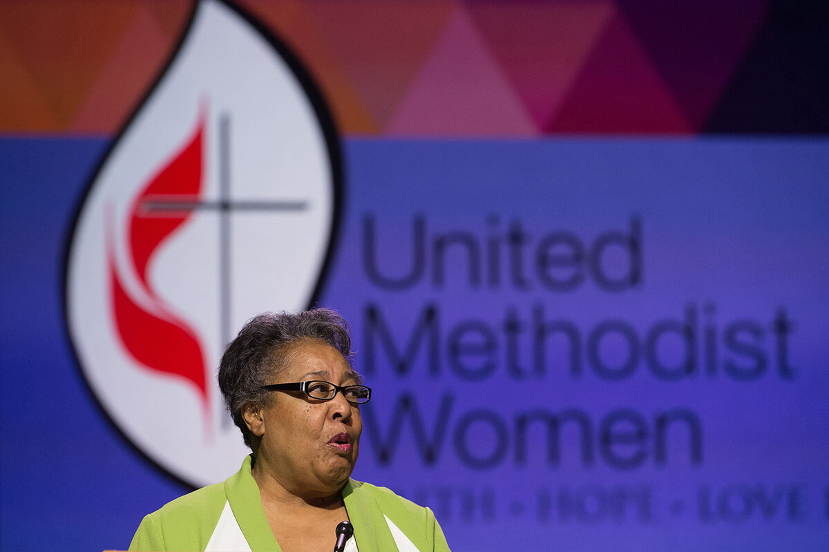 Clara Ester of the Alabama-West Florida Conference addresses the 2016 United Methodist General Conference in Portland, Ore. Ester, who was a United Methodist deaconess and respected civil rights advocate, died July 9 at age 77. File photo by Mike DuBose, UM News.  