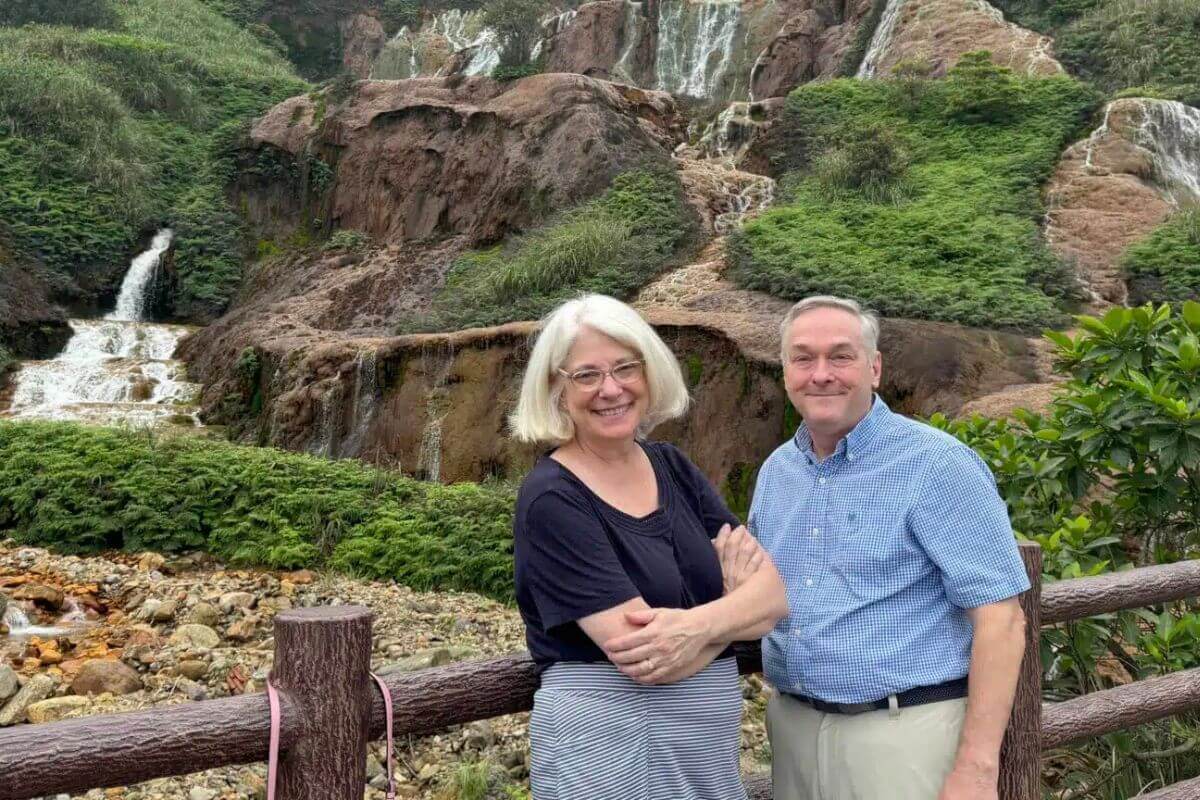Delecia and Tom Carey visit the Golden Water Fall in Taiwan. Photo: Courtesy of the Careys