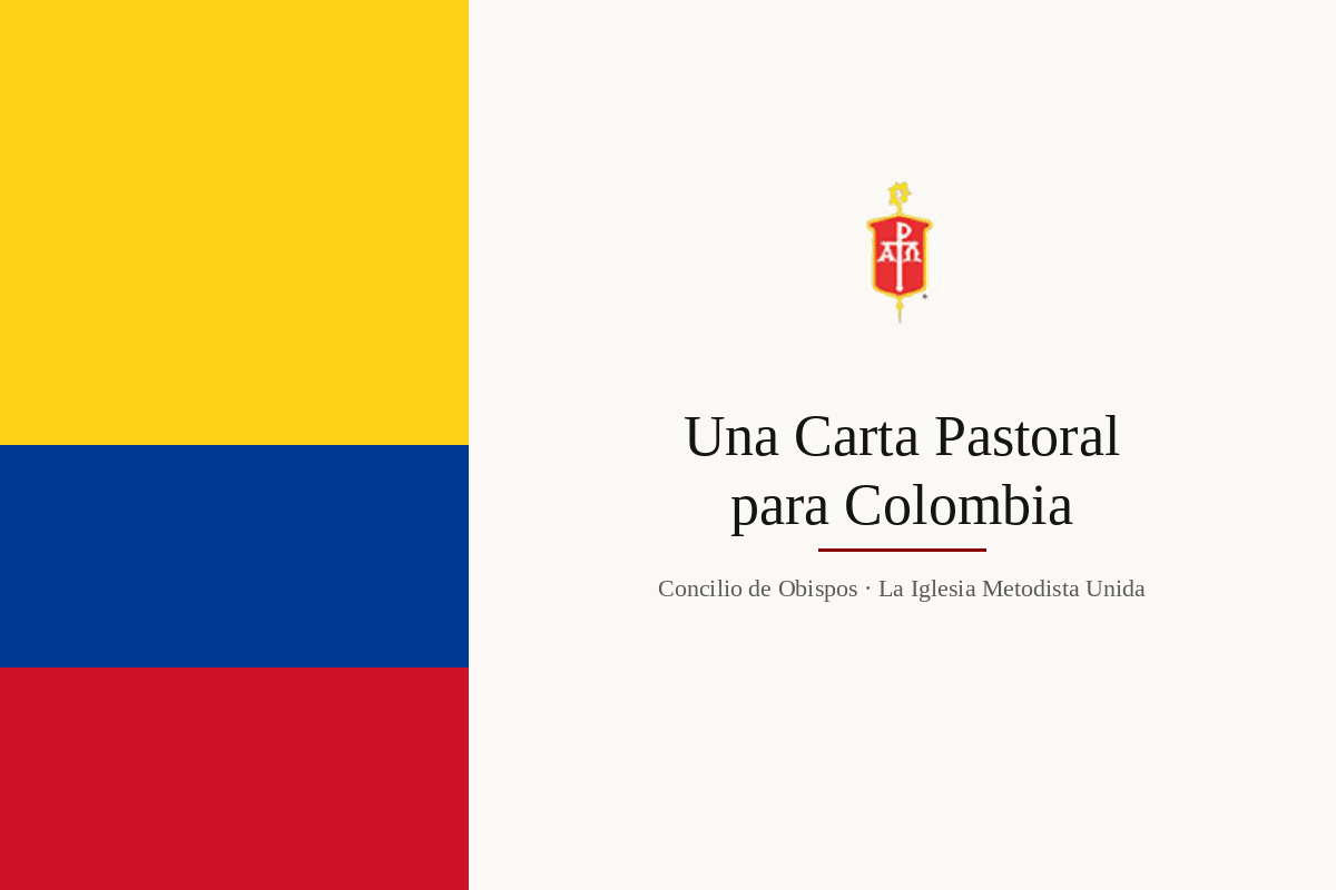 La bandera de Colombia junto al escudo del Consejo Episcopal, con el título «Carta pastoral para Colombia».