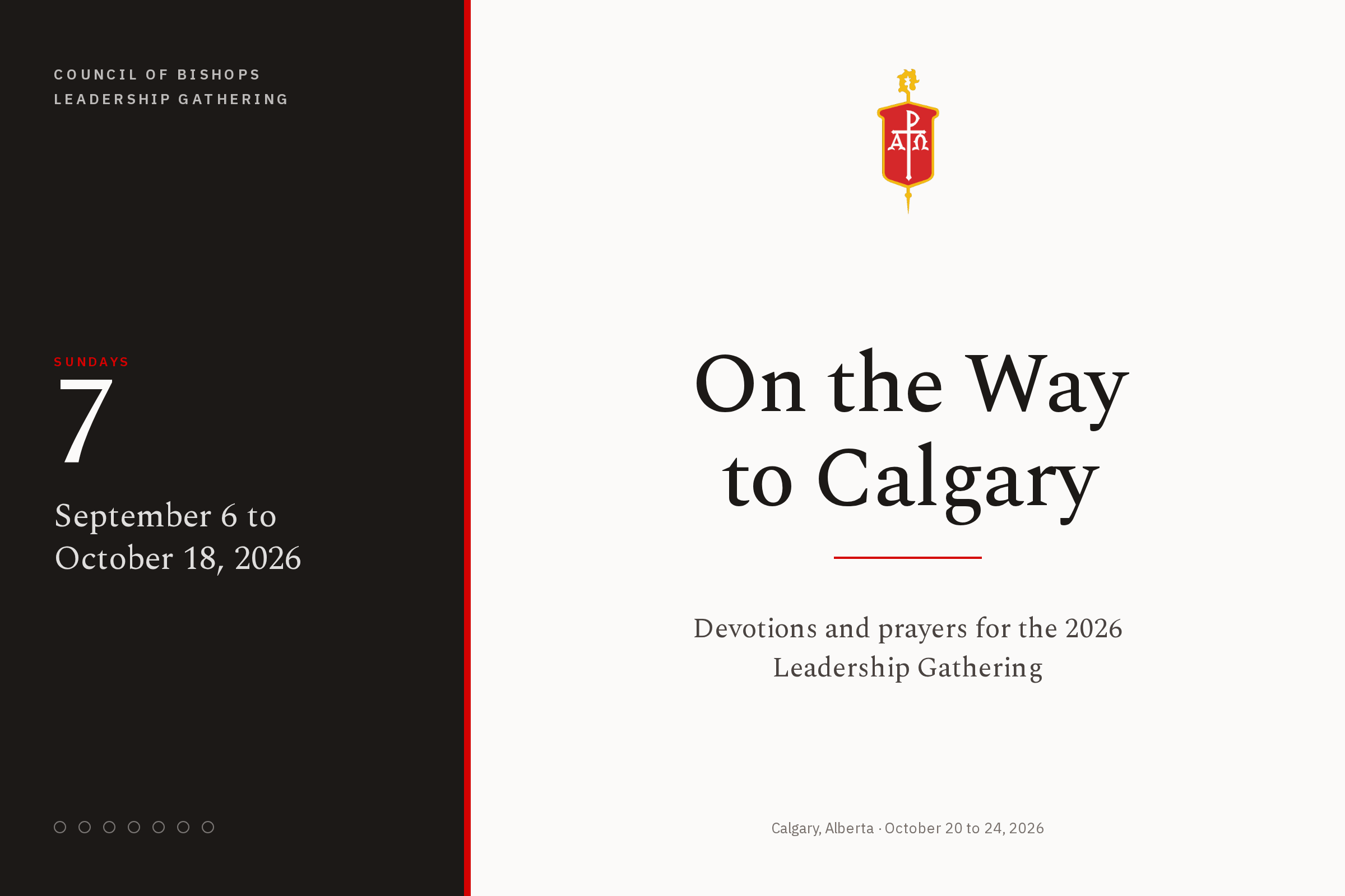 On the Way to Calgary: devotions and prayers for the 2026 Council of Bishops Leadership Gathering, Calgary, Alberta, October 20 to 24.